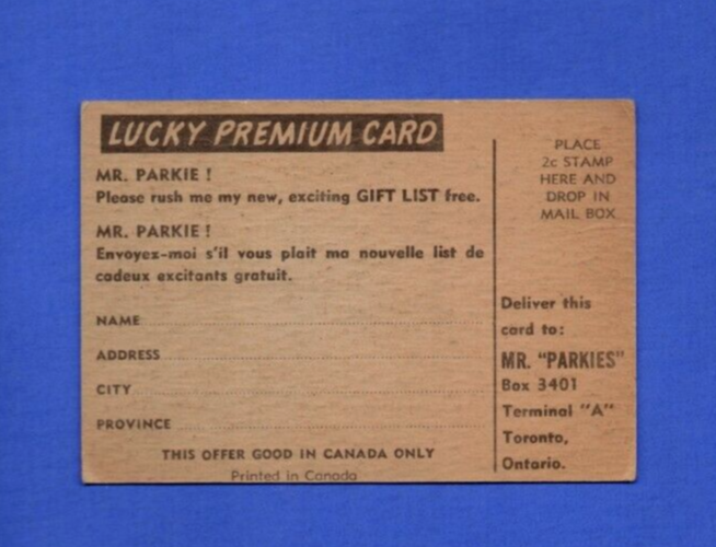 1954-55 Parkhurst #62  -  Gus Bodnar  -  Lucky Premium Card   -   Boston Bruins