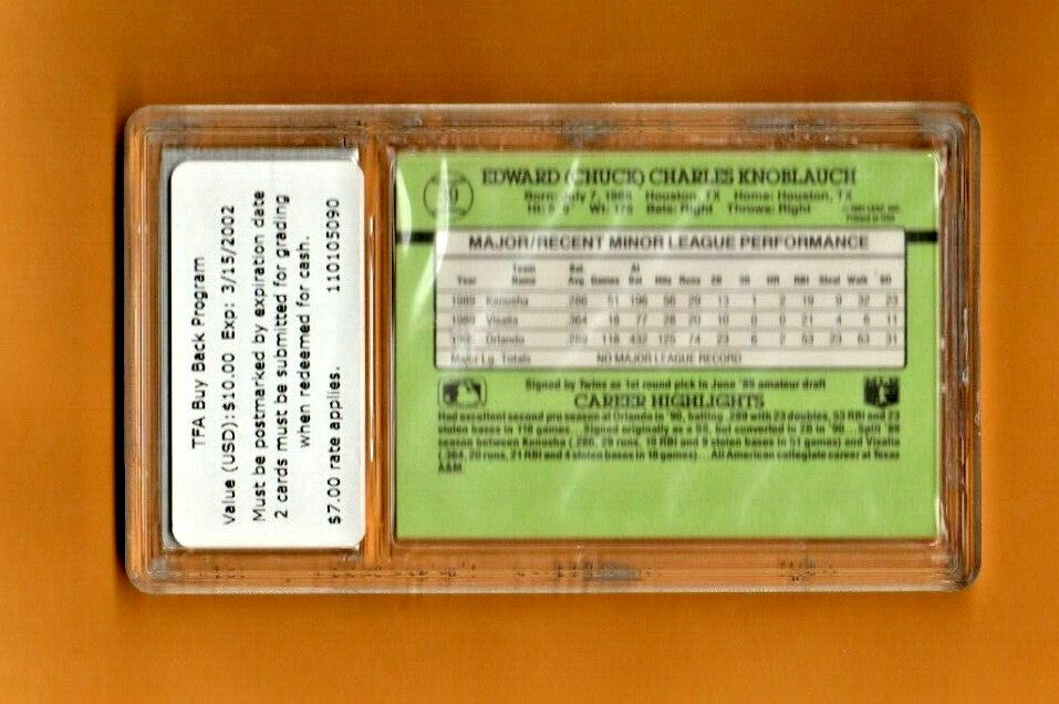 Chuck Knoblauch 1991 Donruss Rookies Card #39 Twins  TFA  9 MINT with 2 10's