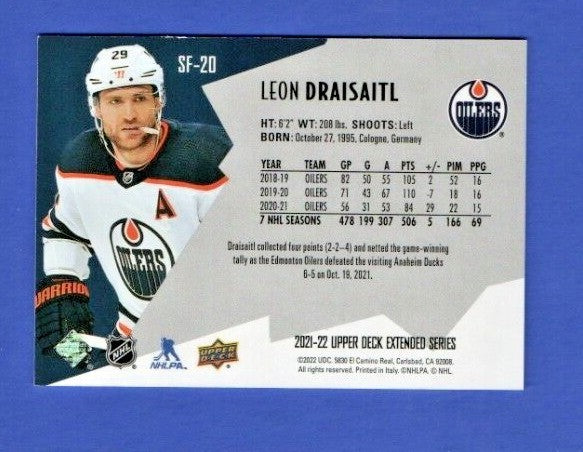 Leon Draisaitl  2021-22 UD Extended SPxFinite Radiance Silver #SF-20  2813/2999