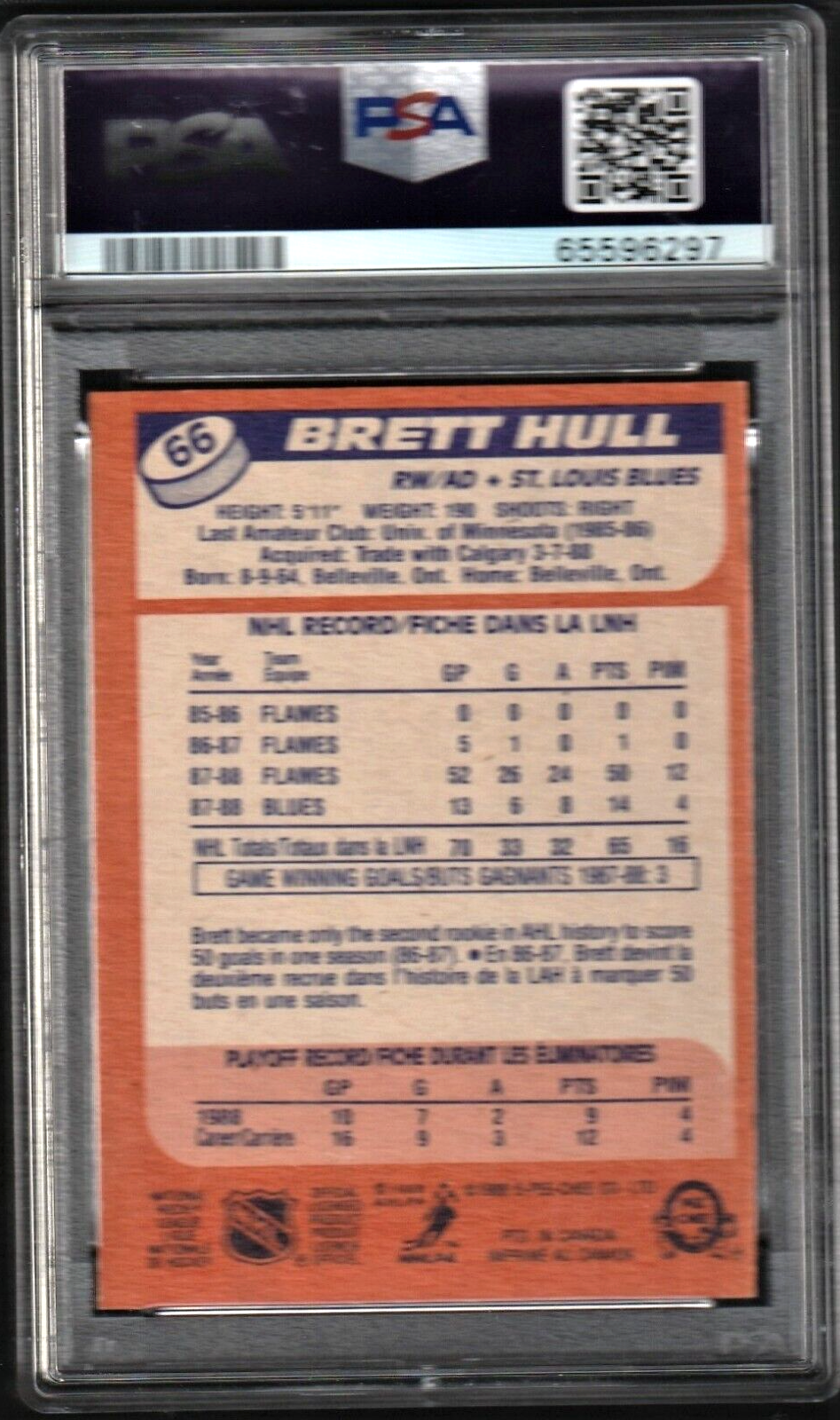 1988 O-Pee-Chee Hockey   -   Brett Hull   -   ROOKIE  #66  PSA 5 EX - St. Louis