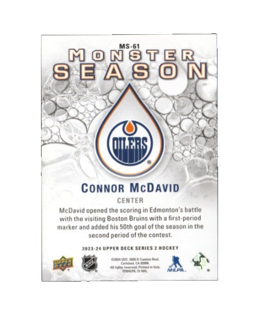 2023-24 UD Monster Season - CONNOR McDAVID - Edmonton Oilers - Card# MS-61