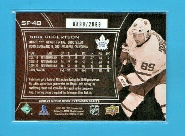 2020-21 Upper Deck Extended Spx Finite #SF-48 Nick Robertson Toronto - 0899/2999