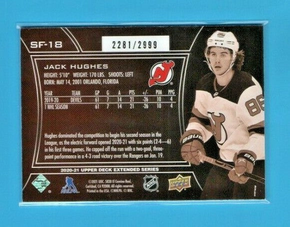 2020-21 UD Extended JACK HUGHES 2281/2999 SPX Finite #SF-18   -   N.J. Devils