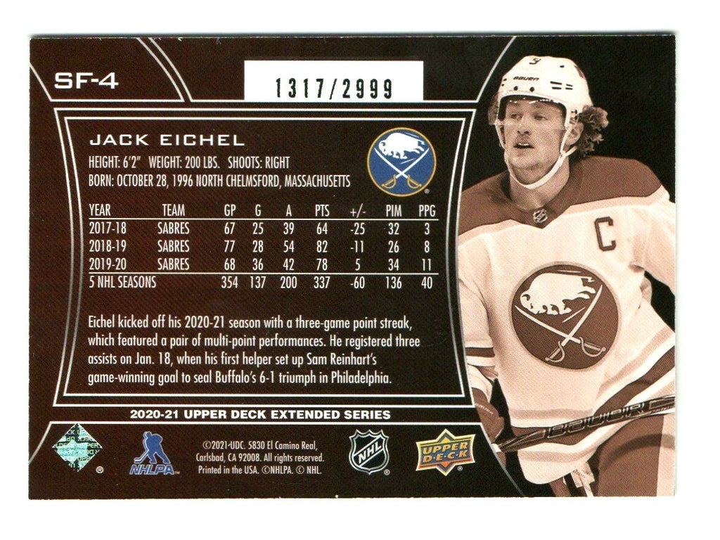 2020-21 UD Extended Series SPX Finite #SF-4 Jack Eichel 1317/2999 Buffalo Sabres