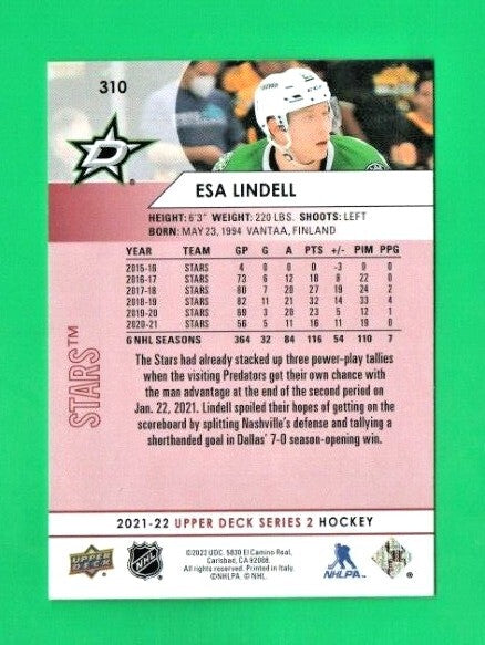  Esa Lindell 2021-22 Upper Deck Series 2 UD Exclusives #310 -   007/100  Stars
