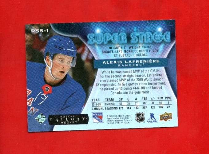 2020-21 Trilogy Rookie Super Stage BLUE #RSS-1 Alexis Lafreniere 337/499 Rangers