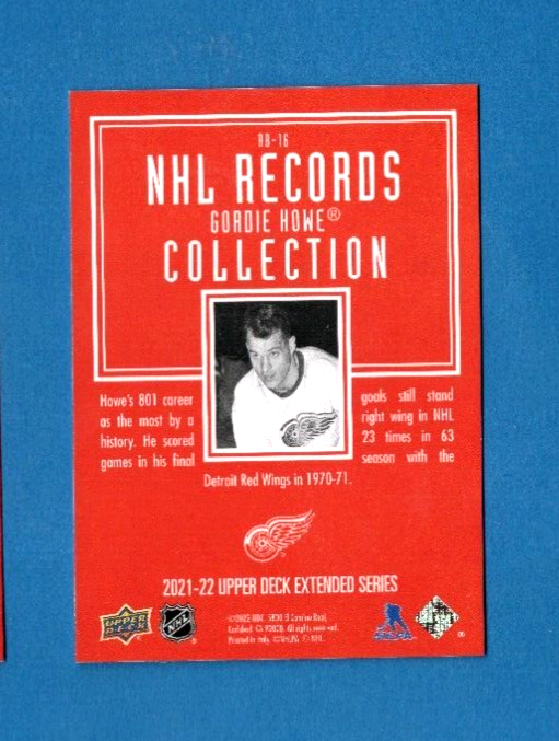 2021-22  Upper Deck  Extended SERIES NHL RECORDS SP  - RB-16 GORDIE HOWE Detroit