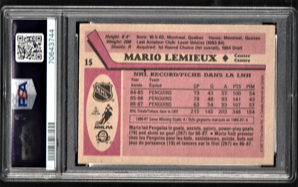 1987 O-Pee-Chee Hockey  -  Mario Lemieux #15  PSA 4 VG-EX -  Pittsburgh Penguins