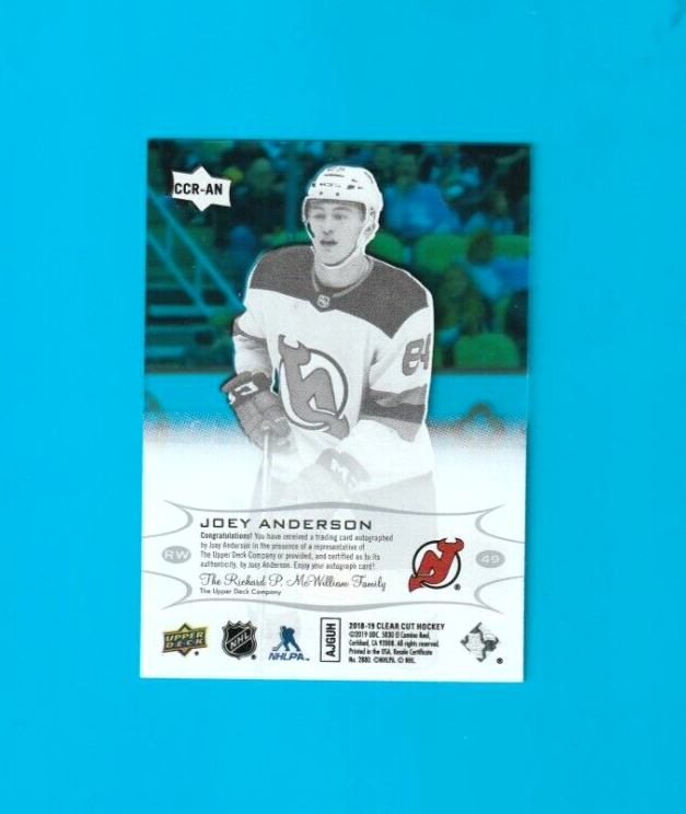 2018-19 Upper Deck UD Clearcut Rookie Auto - CCR-AN  - Joey Anderson - NJ Devils