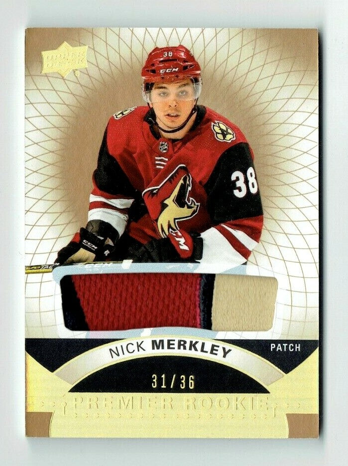2017-18 Upper Deck Premier Rookie Patch 59 Nick Merkley 31/36 Arizona Coyotes