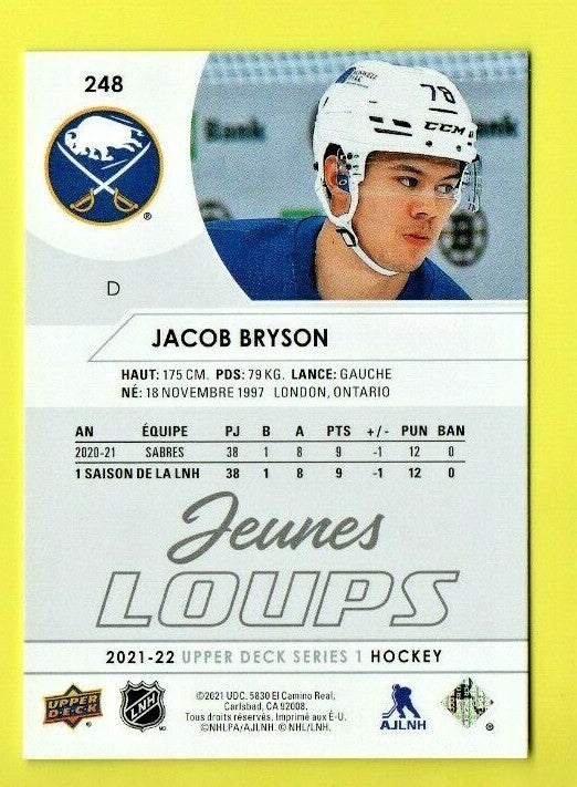 2021-22 Upper Deck Series 1 Jacob Bryson Jeunes Loups #248 Young Guns French 