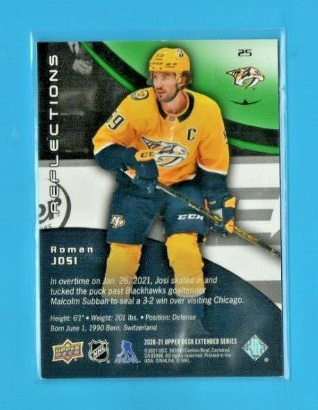 2020-21 Upper Deck Extended Reflections Roman Josi #25 Emerald 003/100 Predators