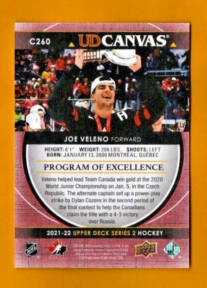 Joe Veleno 2021-22 UD Series 2 Canvas Team Canada Program of Excellence C260