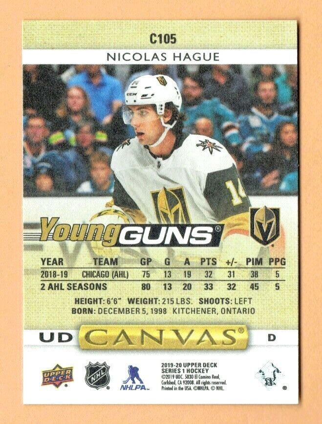 2019-20 Upper Deck - YOUNG GUNS CANVAS - Nicolas Hague C105 Vegas Golden Knights