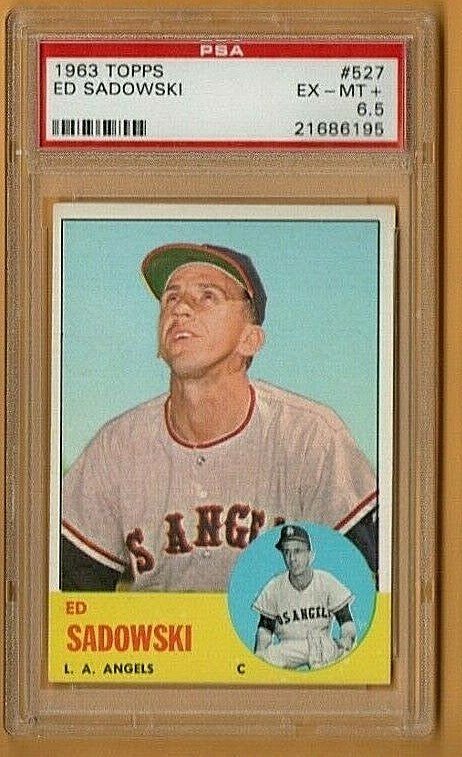 Ed Sadowski  -  Los Angeles Angels -  1963 Topps Card #527 PSA EX-MT+ 6.5