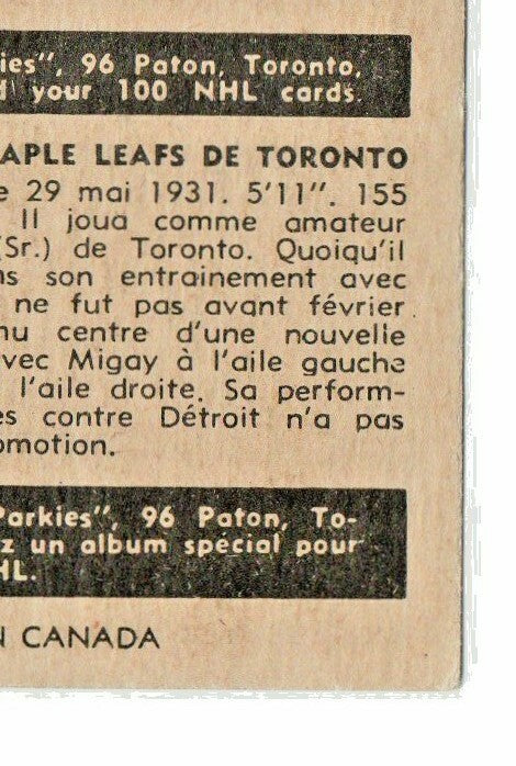  BOB BAILEY 1954-55 PARKHURST  #28 EX-EX+ Toronto Maple Leafs