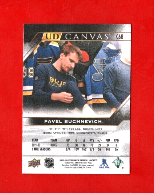 2022-23 UpperDeck Series 1 PAVEL BUCHNEVICH UD CANVAS BLACK C68  St. Louis Blues
