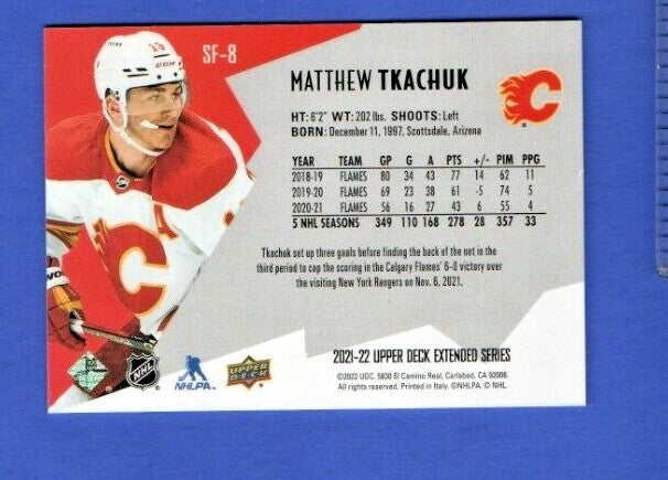 Matthew Tkachuk 2021-22 UD Extended SPxFinite Radiance Silver #SF-8   0928/2999