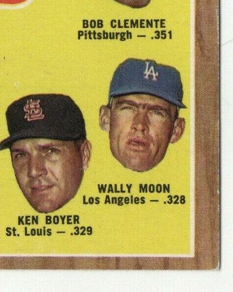 1962 Topps #52 NL Batting Leaders Roberto Bob Clemente, Boyer, Pinson, Moon