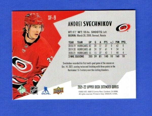 Andrei Svechnikov 2021-22 UD Extended SPxFinite Radiance Silver #SF-9  0928/2999