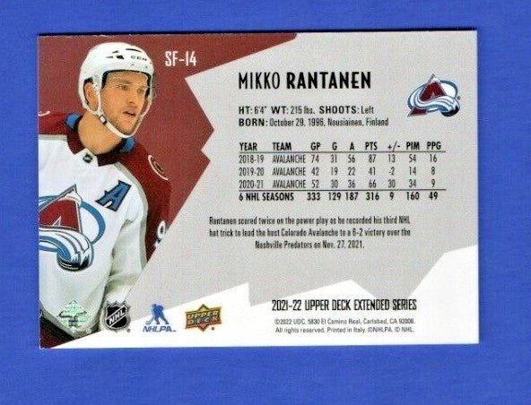 Mikko Rantanen  2021-22 UD Extended SPxFinite Radiance Silver #SF-14  0989/2999