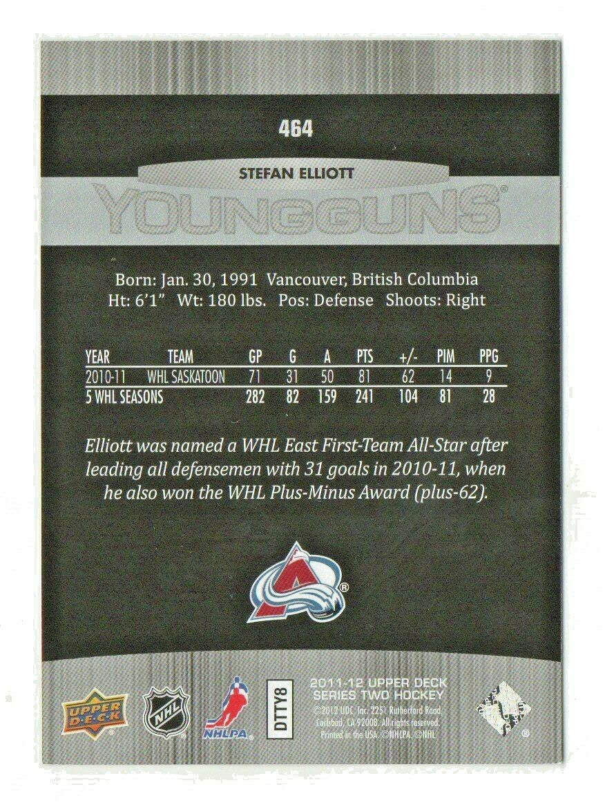 2011-12 UD Series 2 YOUNG GUNS #464 - Stefan Elliott - Colorado Avalanche Rookie