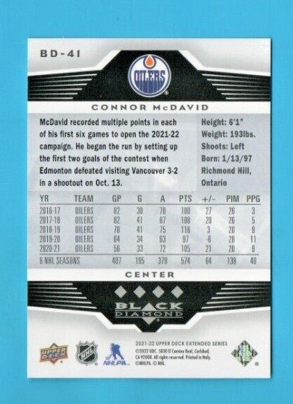 2021-22 UD Extended Series CONNOR McDAVID Black Diamond Retro - 4 Star #BD-41
