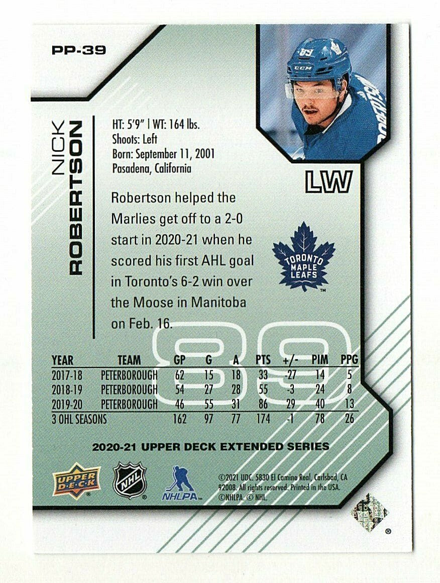 2020-21 Upper Deck extended pros and prospects PP-39  Nick Robertson - 0031/1000