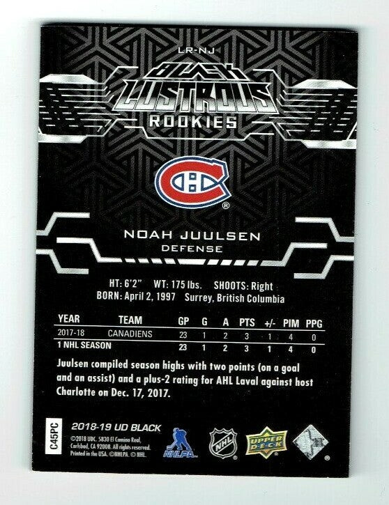 2018-19 SPX- BLACK LUSTROUS ROOKIES- NOAH JUULSEN 190/299