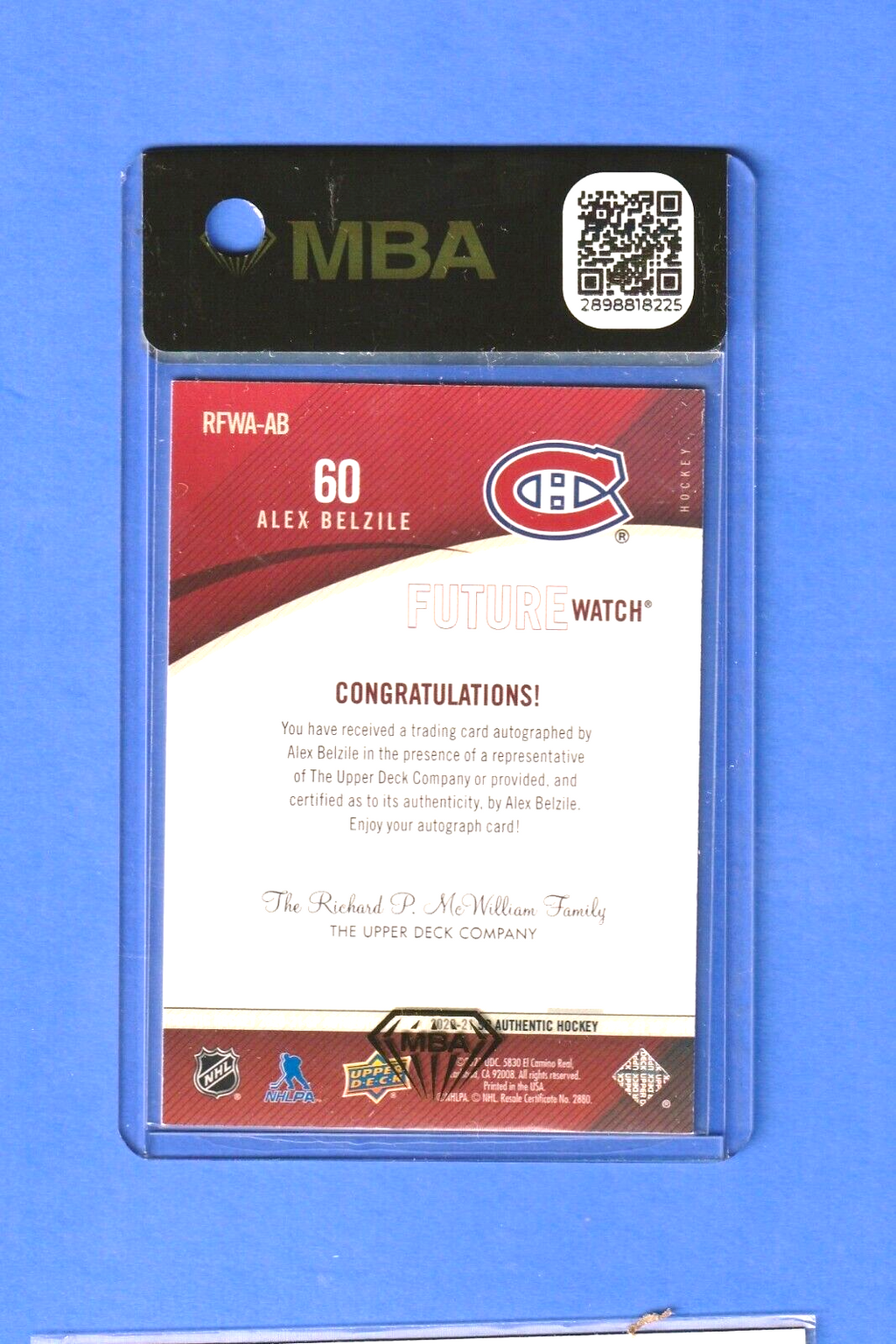 2020 SP Authentic '10 Retro Future   Alex Belzile ROOKIE AUTO /399 MBA AUTHENTIC