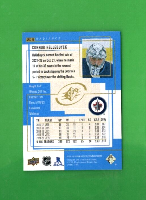 2021/22 Upper Deck Connor Hellebuyck SPX Retro 044/100  #SPX-18  - Winnipeg Jets