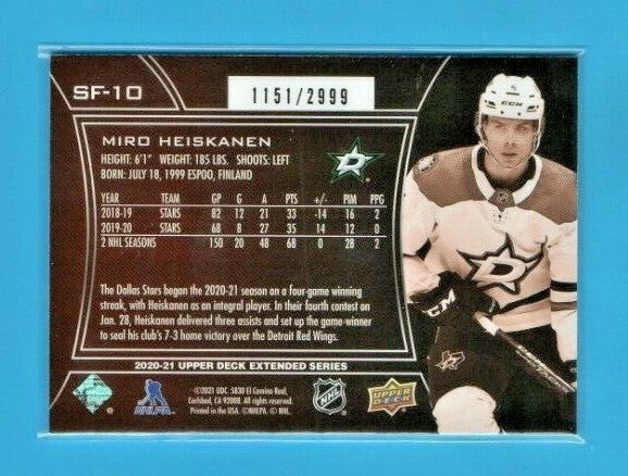 2020-21 Upper Deck Extended SPx Finite Miro Heiskanen SF-10 1151/2999 Dallas