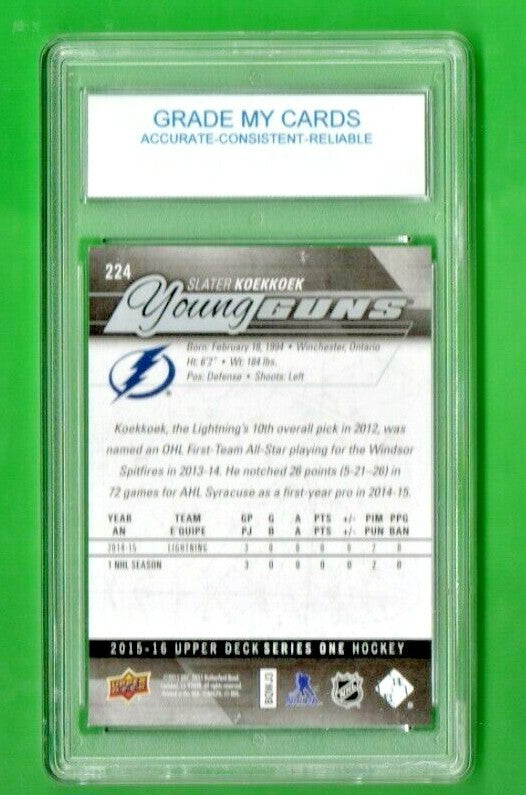 Slater Koekkoek Young Guns Rookie Upper Deck Series 1 2015/16 #224 GEM MINT 10