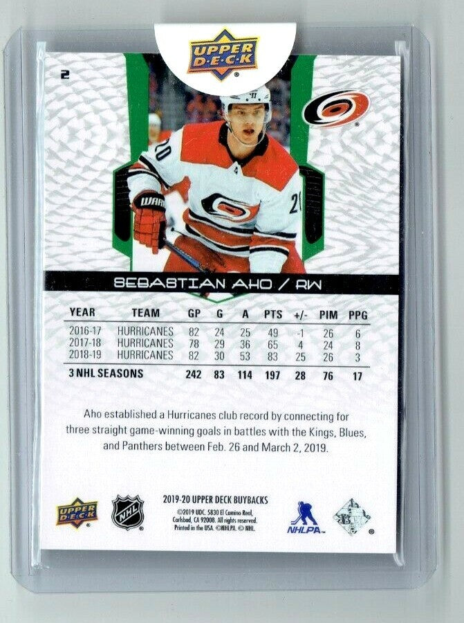 2019-20 UD Buybacks SEBASTIAN AHO - 23/25 Carolina Hurricanes