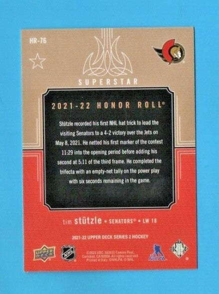 Tim Stutzle 2021-22 Upper Deck Series 2 Honor Roll  RAINBOW  #HR-76  --  043/250