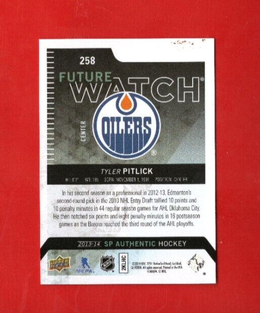 2013-14 SP Authentic Hockey #258 Tyler Pitlick RC 0934/1299  -  Edmonton Oilers