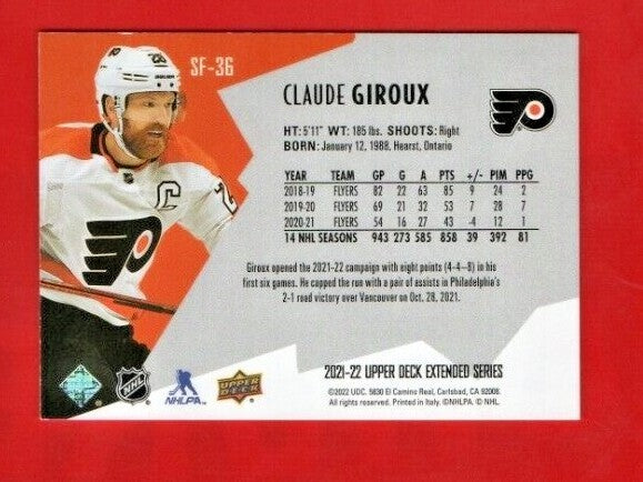 Claude Giroux  2021-22 UD Extended  SPxFinite Radiance (GOLD)  SF-36 --  204/799