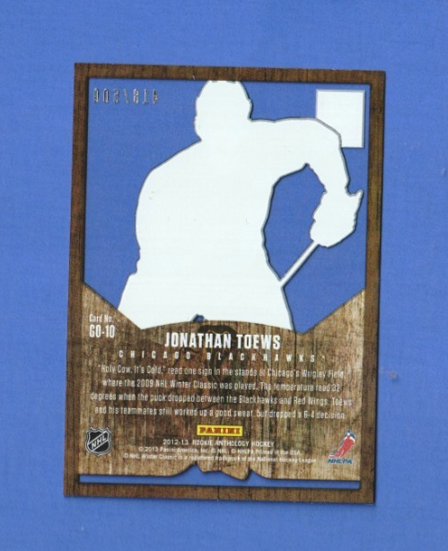 2012 Panini Rookie Anthology Elite Great Outdoors 418/500 Jonathan Toews #GO-10