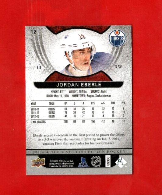 2013-14 Ultimate Collection #12  -  Jordan Eberle   - 431/499    Edmonton Oilers