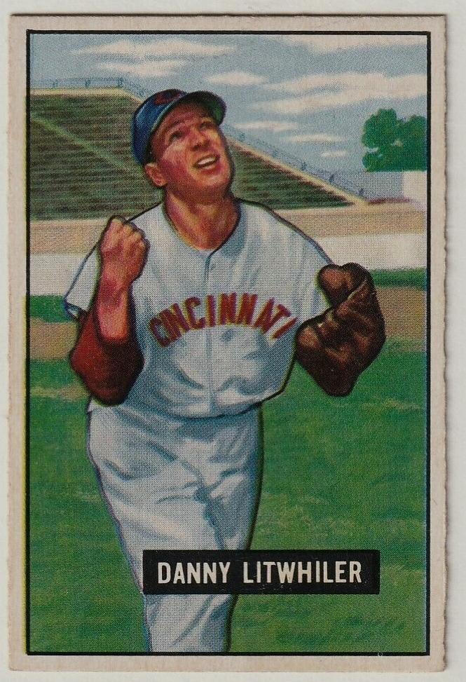 1951 Bowman  -  Danny Litwhiler -  Cincinnati Reds #179    EX-NRMT