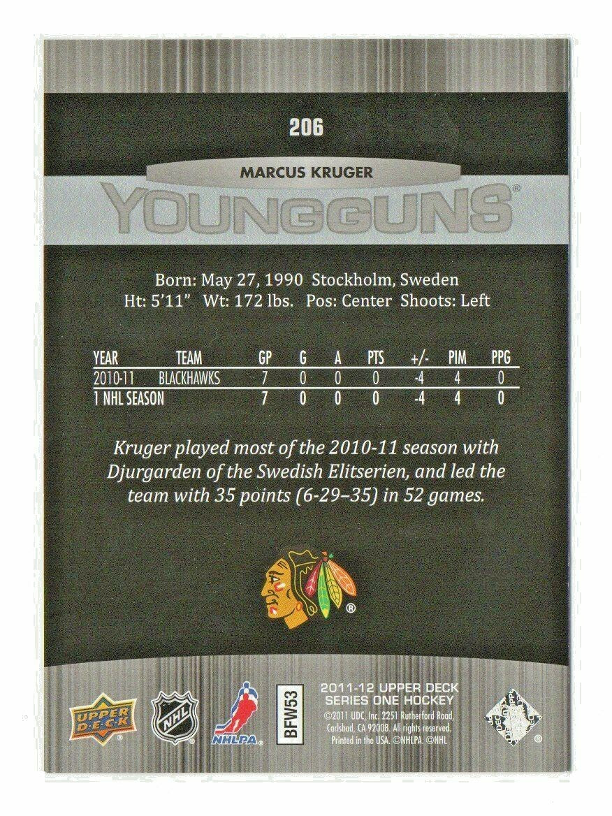 MARCUS KRUGER RC 2011/12 Upper Deck Young Guns #206 Chicago Blackhawks YG Rookie