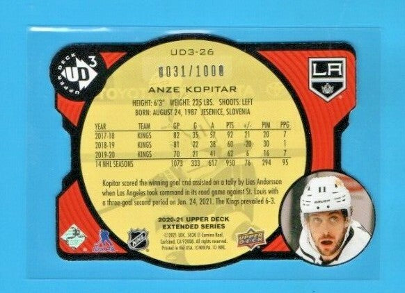 2020-21 Upper Deck Extended UD3 -26 ANZE KOPITAR Die Cut Inserts #0031/1000