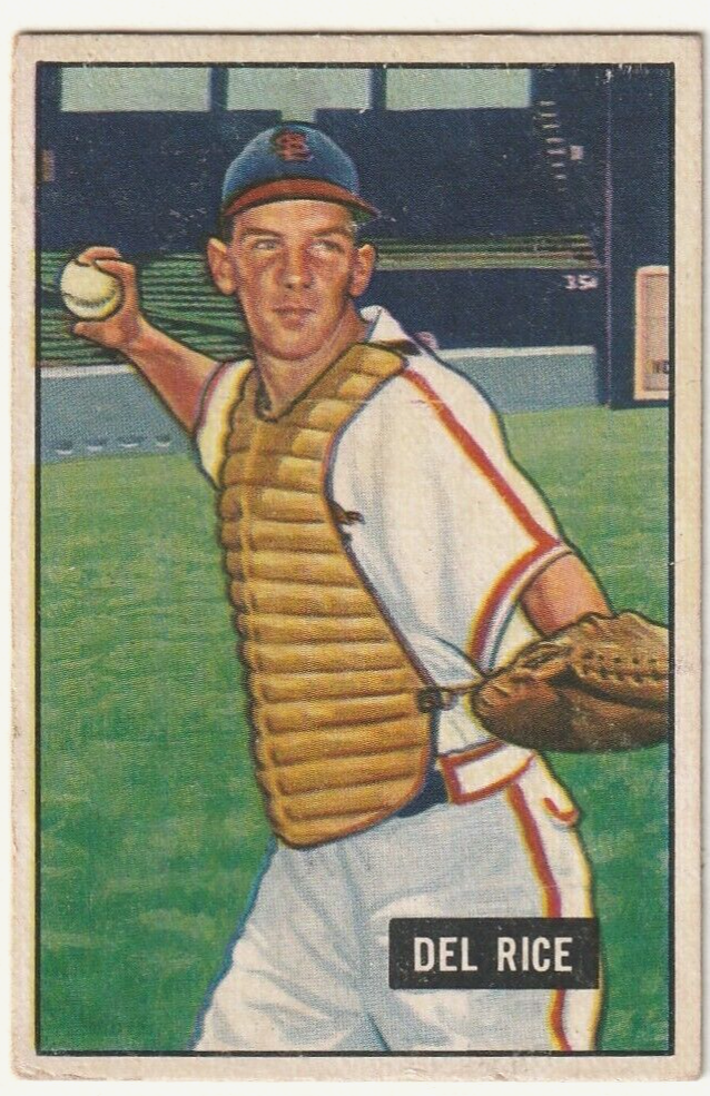 1951 Bowman  -  Del Rice   -  St. Louis Cardinals  #156   VG-EX.