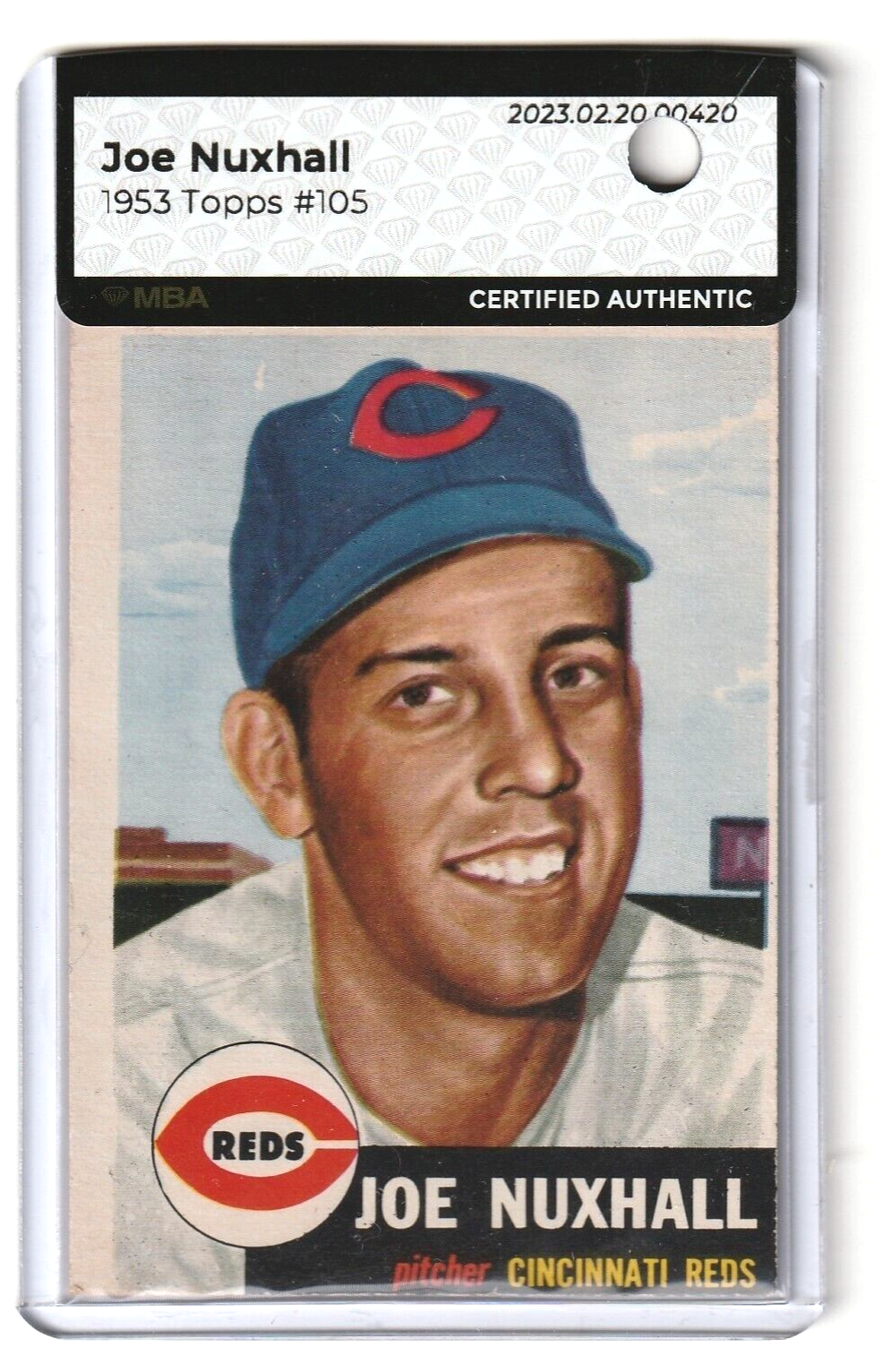 1953 Topps    -    Joe Nuxhall  #105  -    MBA AUTHENTIC    -    Cincinnati Reds
