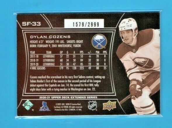 2020-21 UD Extended DYLAN COZENS RC 1579/2999 SPX Finite Rookie #SF-33 Sabres