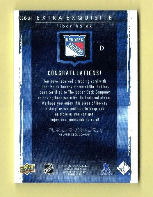 2019-20 Exquisite Collection Extra Exquisite LIBOR HAJEK  51/75 New York Rangers