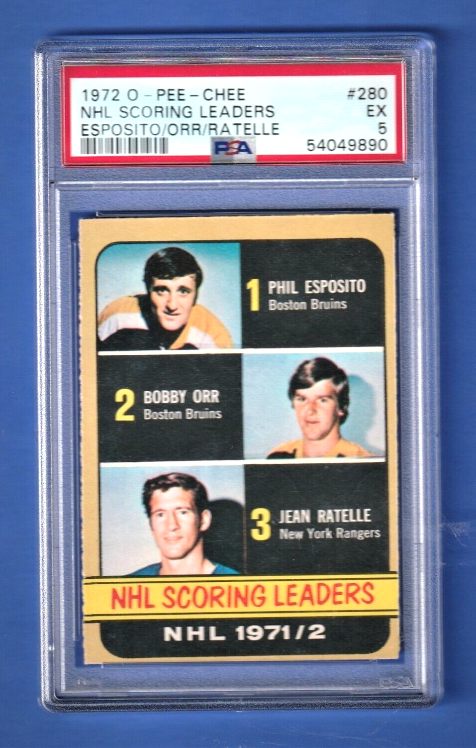1972 O-Pee-Chee Phil Esposito-Bobby Orr-Ratelle Scoring  Leaders  #280  PSA 5 EX
