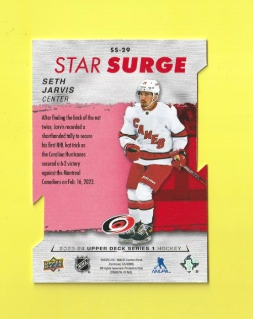 Seth Jarvis   -   Star Surge *RED*  DIE-CUT     -    2023-24 Upper Deck Series 1