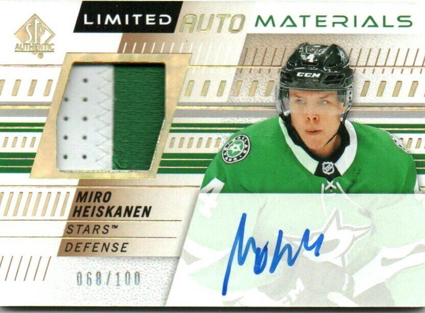 2019-20 SP AUTHENTIC LIMITED MATERIALS 2 COLOR PATCH AUTO MIRO HEISKANEN 068/100