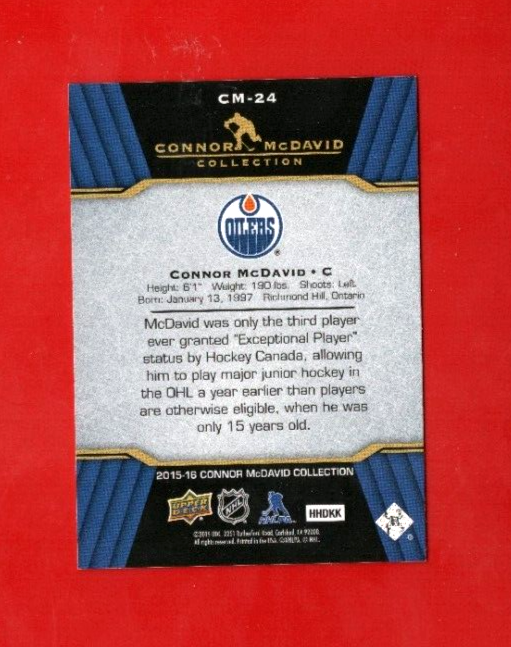 2015-16 CONNOR MCDAVID Rc Collection Card# CM-24 Edmonton Oilers Rookie